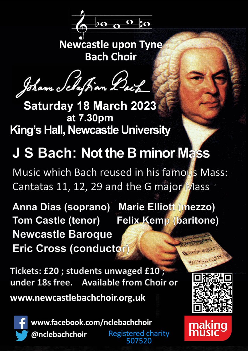Nclebachchoir's tweet photo. For our next concert, we present ‘NOT the B minor Mass’ - cantatas which Bach drew upon for his great masterpiece. And for comparison we throw in his earlier Lutheran Mass in G major! 18 March 2023 at 7.30pm, King’s Hall. Tickets https://t.co/Y7redOUDM2 https://t.co/Th4SivPsdk