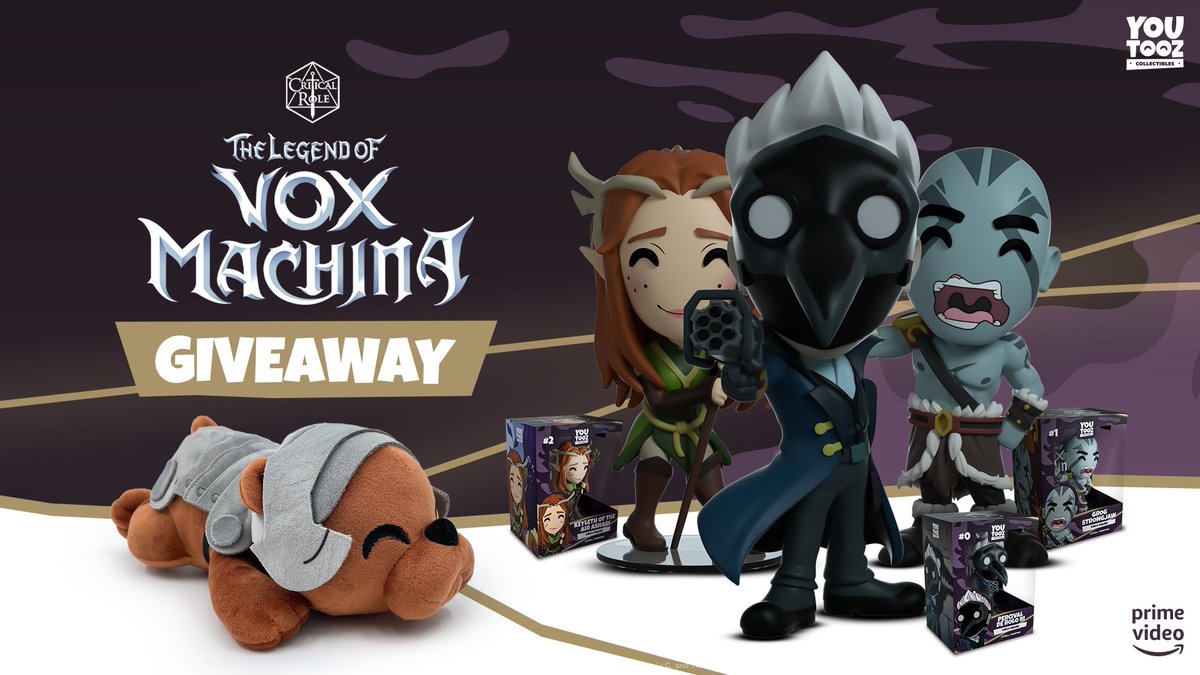 youtooz x #TheLegendOfVoxMachina giveaway! 🔁 for percy's vinyl figure 💟 for keyleth's vinyl figure 📝 comment CRITTERS for grog's vinyl & trinket's plush 3 winners for each announced friday ⚔️