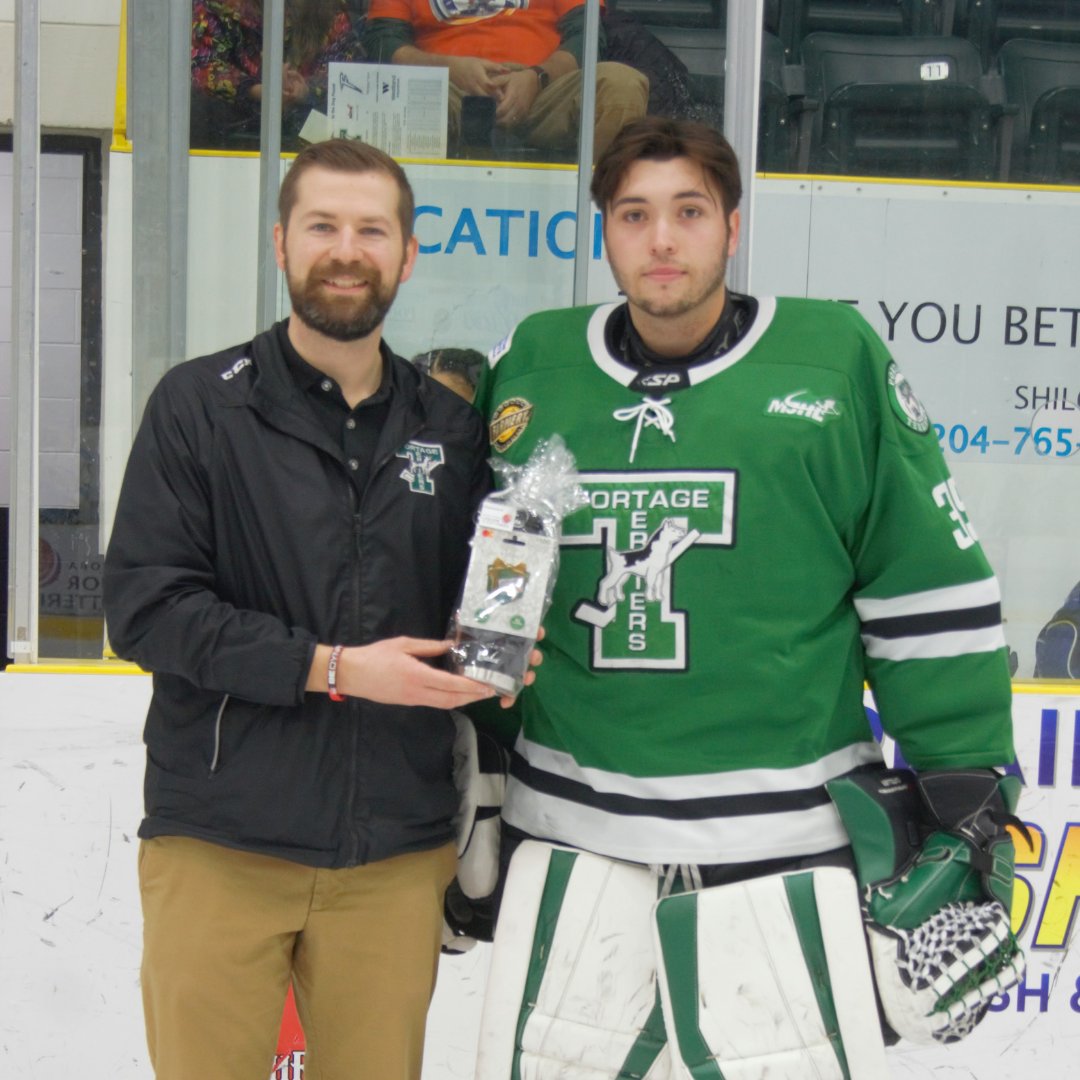 Congratulations to goalie Jayden Catellier, who was recognized last night as the MBLL Terrier of the month for January! #MJHLTerriers