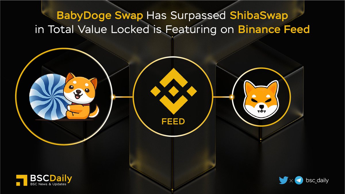 🎉 <a href="/BabyDogeCoin/">Baby Doge</a> 
$BabyDoge Swap Has Surpassed in TVL is Featuring on #Binance Feed😍

#BabyDogeSwap - Users can Now Swap <a href="/BabyDogeCoin/">Baby Doge</a>
 #BABYDOGE with 0% Fees on BabyDogeSwap.Com 🎉

#BabyDoge - a deflationary token designed to become more scarce over time🔥

#BNB #BSC