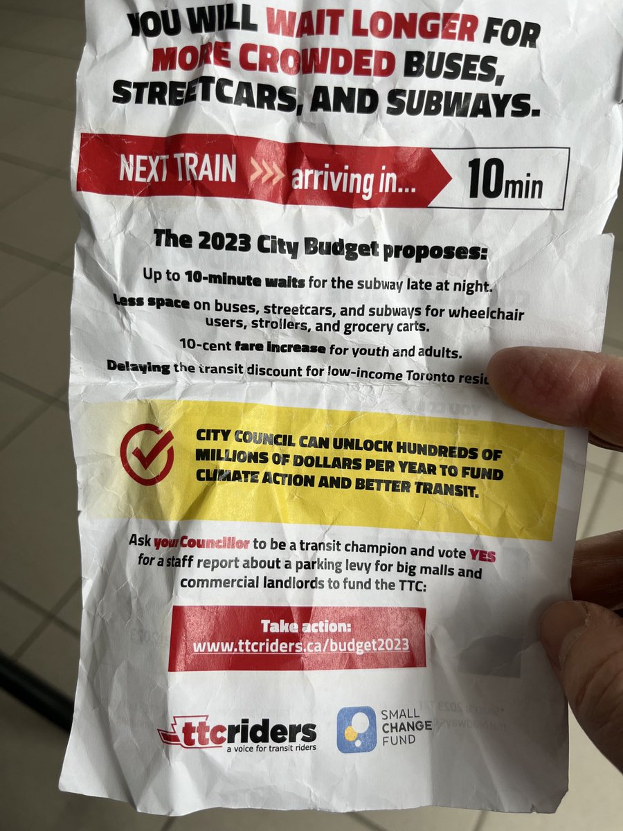 dfallon's tweet image. I just emailed the Mayor about TTC cuts … small step but wanted to do something. Git this flyer from a volunteer at Bloor &amp;amp; Dundas W the other day #ttcriders