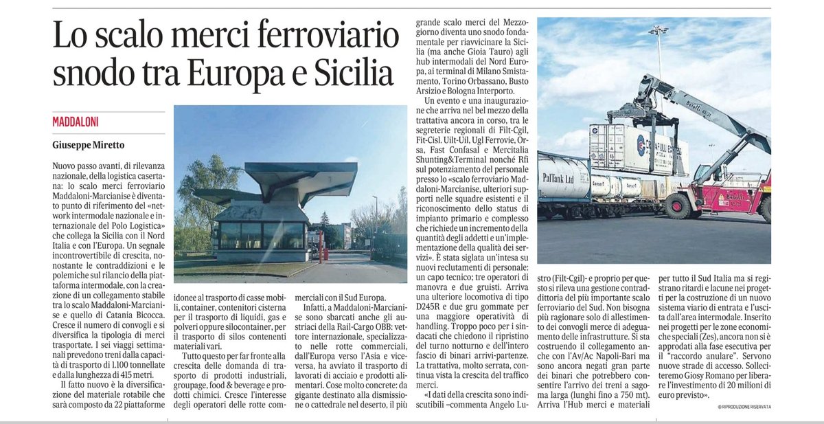 Lo Scalo Merci di Maddaloni Marcianise volano di crescita e di sviluppo dell'area Interportuale, piattaforma Logistica del Mediterraneo e del Sud Europa, se solo la Politica e le Istituzioni facessero il proprio dovere. Ma noi non MOLLEREMO!!!