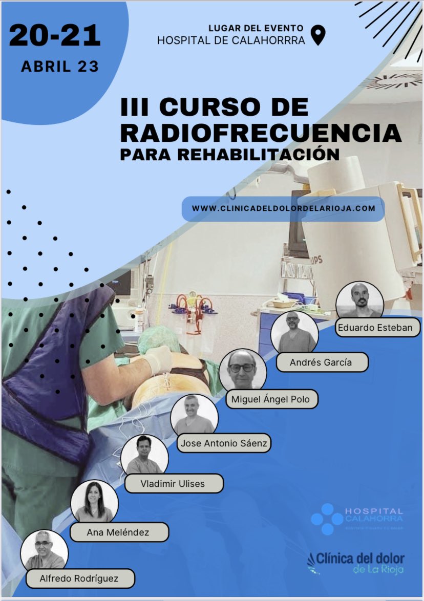 riojadolor's tweet photo. El próximo mes de abril, 20 y 21, realizaremos la 3ª edición del Curso de Radiofrecuencia para Médicos Rehabilitadores. Para más información podéis escribir a ondasdechoque.riojadolor@gmail.com
Lo estamos preparando con mucha ilusión. Esperamos que sea de vuestro interés https://t.co/JBpSHugkY9