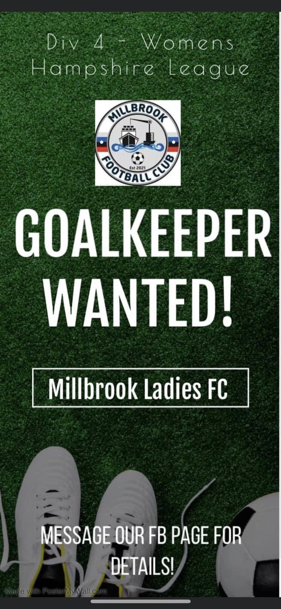 GOALKEEPER WANTED! 
Are you a goalkeeper sat on the bench week in, week out? 

Here at Millbrook Ladies we are in our second season in the Women’s Hampshire League. We started our journey last season in division 5 and got promoted to division 4. #upthedockers