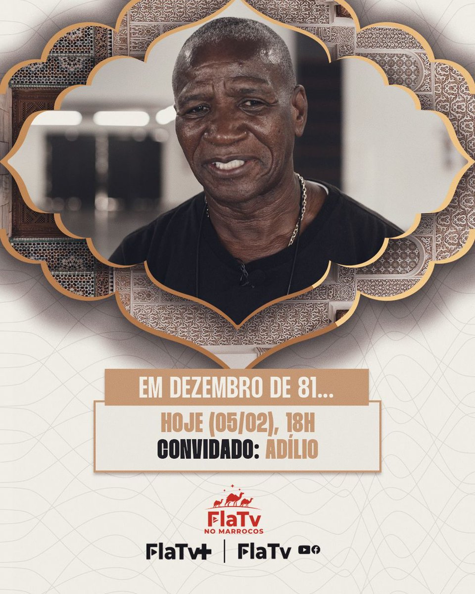 Flamengo's tweet photo. O quadro "Em Dezembro de 81..." hoje tá demais! Nosso cracaço Adílio, autor de um dos gols contra o Liverpool, é o convidado especial. Imperdível!

Não perca: https://t.co/a1wa4LSLN3

#OusarSonhar #FlaTVNoMarrocos #VamosFlamengo https://t.co/OJOwl1TWDC