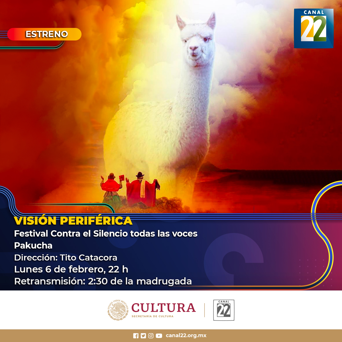 Canal22's tweet photo. ¿Te perdiste la programación del Festival Contra el Silencio Todas las Voces @vocescontra #Pakucha? Mira la retransmisión a las 2:30 am https://t.co/BsonwIffu4