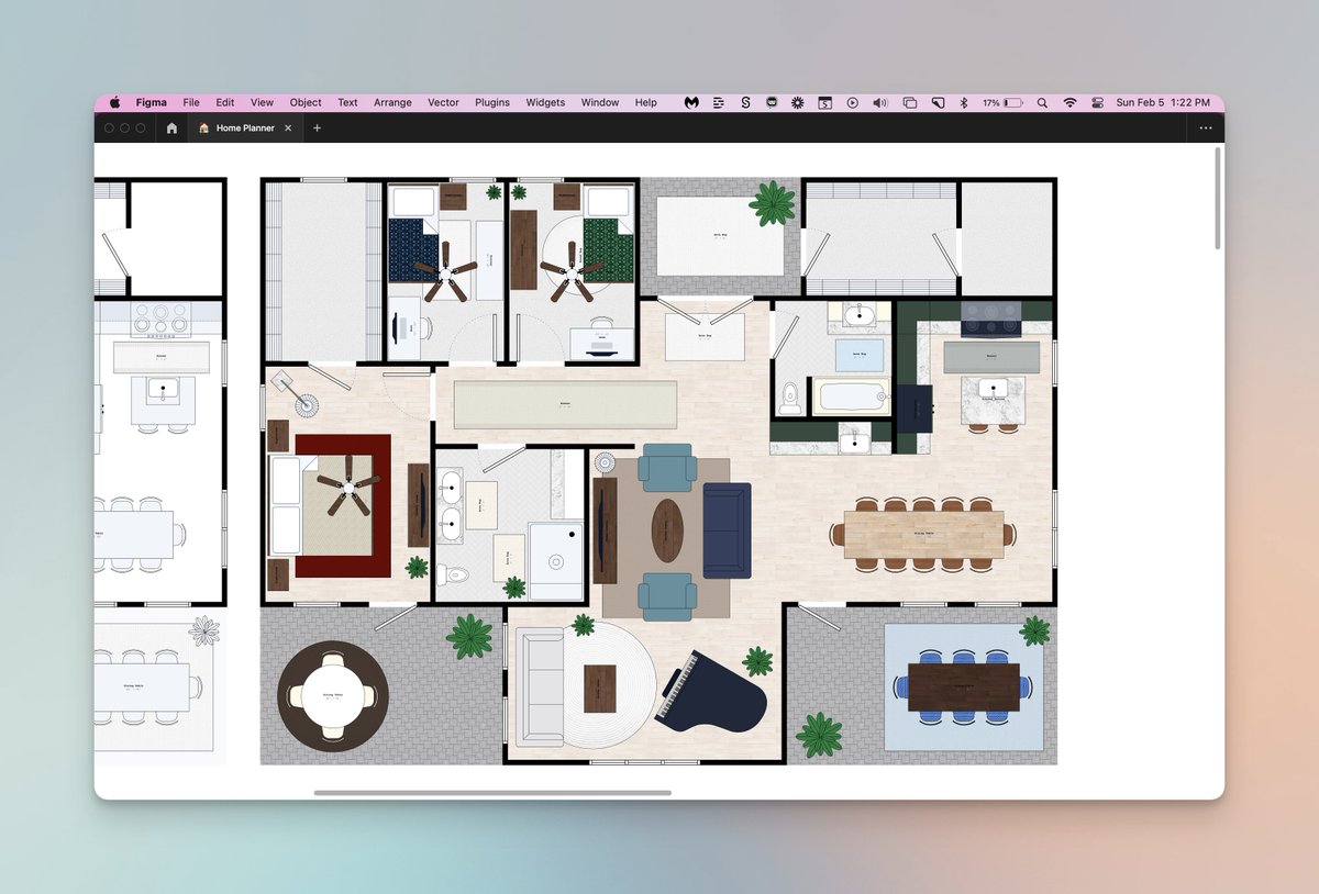 Pretty easy to add color, too.

The file includes swatches for different wood tones, carpeting, tile, stone, etc.