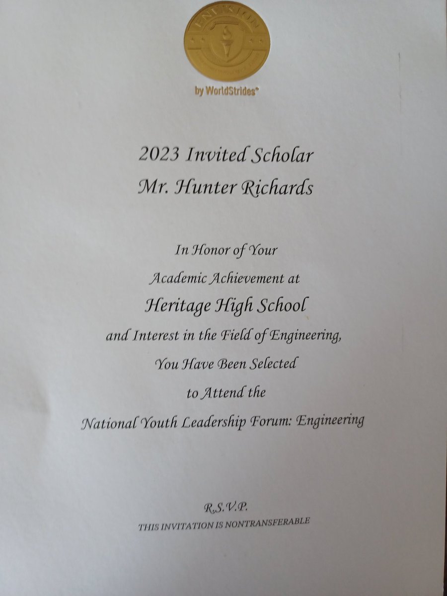 Hunter_C_Rich's tweet photo. So blessed to recieve an invitation to the National Youth Leadership Forum for Engineering. https://t.co/CjJ3fZJ8G2