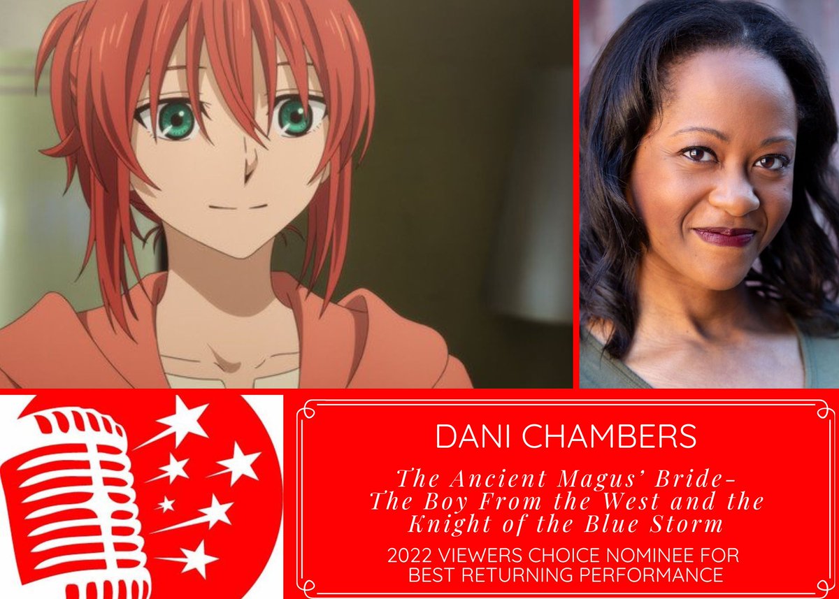 DubTalkPodcast's tweet photo. ANNOUNCING THE NOMINEES FOR THE 2022 VIEWER'S CHOICE DUBBIE AWARD FOR BEST RETURNING PERFORMANCE:

@SkiniMini07 for Ancient Magus Bride

Dani was nominated in 2017 for Magus' Bride &amp; Best Supporting in 2020 for Smile Down the Runway

Cast your votes here: https://t.co/CMLrGUot4P https://t.co/zqurWwgYNr