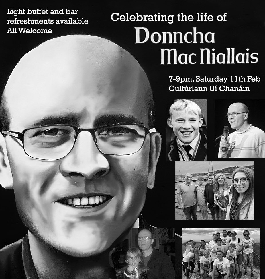 DeclanKearneySF's tweet photo. Ceiliúradh ar shaol Dhonncha trí scéal &amp; amhrán dá chlann agus dá chairde uilig.

A celebration of Donncha’s life through stories &amp; songs will be held for family &amp; all of his friends on 11th February. https://t.co/7G9YWewcGA