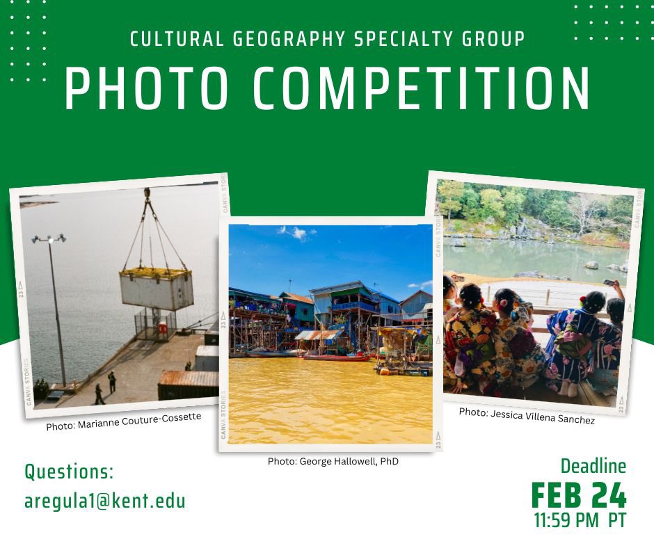 Cultural Geography (@culturalgeogsg) on Twitter photo Calling *all* registrants for #AAG2023! The CGSG invites you to contribute to our photo competition!
Submit your photo and caption to the form below by 11:59pm on Feb. 24. Winning photo will be published in Material Culture.
forms.gle/AXGbs5fnzy5wMo…
<a href="/ISLPandMC/">ISLPMC</a> <a href="/theAAG/">American Association of Geographers</a> Calling *all* registrants for #AAG2023! The CGSG invites you to contribute to our photo competition!
Submit your photo and caption to the form below by 11:59pm on Feb. 24. Winning photo will be published in Material Culture.
forms.gle/AXGbs5fnzy5wMo…
<a href="/ISLPandMC/">ISLPMC</a> <a href="/theAAG/">American Association of Geographers</a>