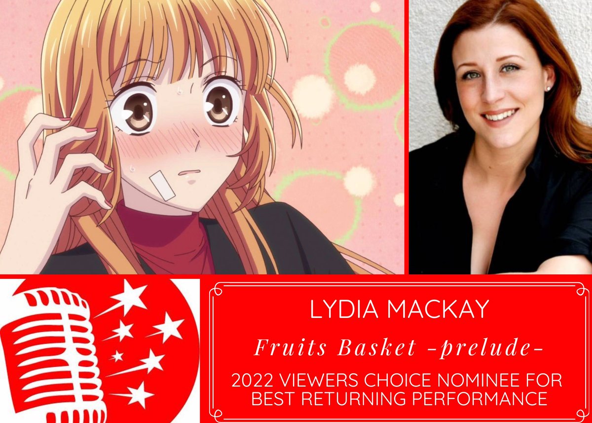 DubTalkPodcast's tweet photo. ANNOUNCING THE NOMINEES FOR THE 2022 VIEWER'S CHOICE DUBBIE AWARD FOR BEST RETURNING PERFORMANCE:
#LydiaMackay for Fruits Basket -prelude-
Cast your votes here: https://t.co/CMLrGUot4P https://t.co/hpAay00Io6