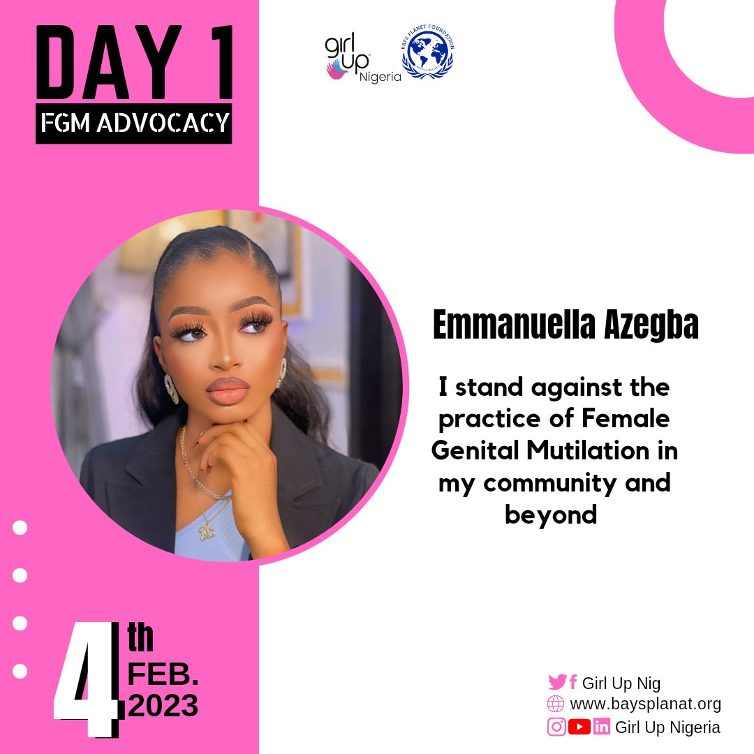 Let's raise our voices against the harmful practice of Female Genital Mutilation (FGM). 

It's time to end this form of violence and protect the rights of girls and women everywhere.
 #FGM #EndFGM #NoFGM #FGMEndViolence #FGMawareness #girlupnigeria  #FGMDayofZeroTolerance