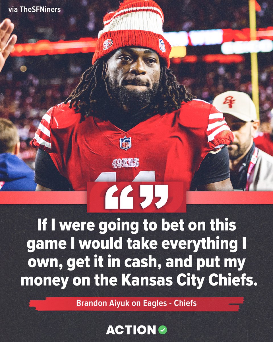 ActionNetworkHQ's tweet photo. 49ers WR Brandon Aiyuk likes the Chiefs to get it done in the Super Bowl 👀 https://t.co/Q6RvE1j4bk