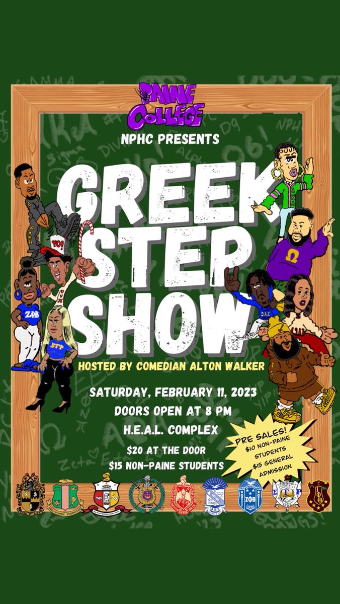 Just one week away, the Homecoming  Greek Step Show! Tickets are on sale now. Visit paine.edu for more information. 
#pc1x #GrowingPAINE #itsadifferentworld #hbcu #divine9 #AphiA #AKA #quepsiphi #DST #BluePhi #ZphiB #nupes