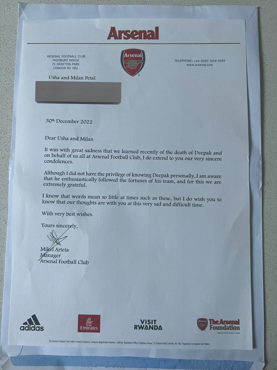 milz165's tweet photo. @DeanoAFC76 @Arsenal My sincere condolences to you, your brother and the entire family for your loss. I, too, lost my father at the end of November. The club had also written to us and included Dad’s name in the programme vs United. An act of pure class by my club @Arsenal 💙🔴⚪️ https://t.co/R6GlFWqbJK
