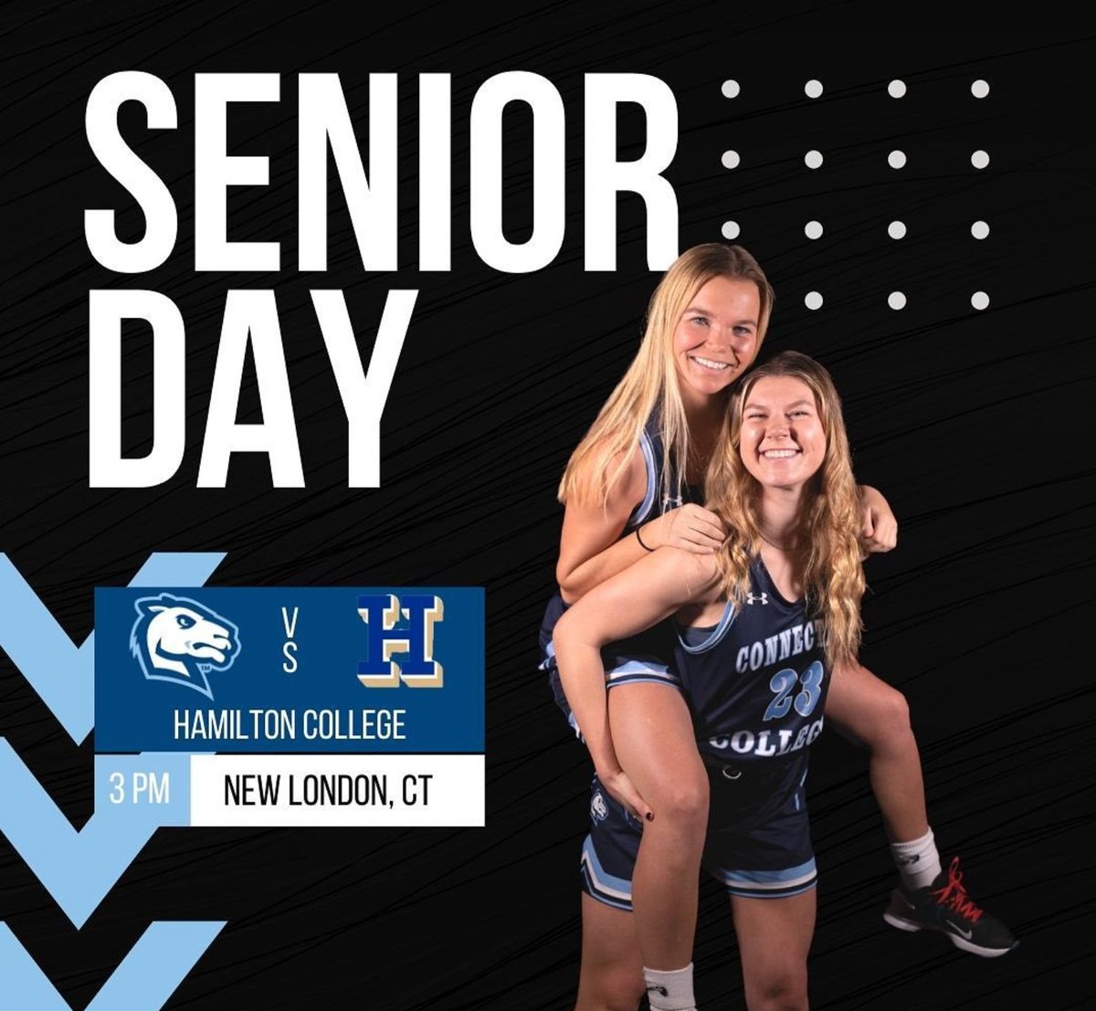 Happy SENIOR DAY to <a href="/conncollegewbb/">Connecticut College WBB</a>! Come out to Luce Field House at 3 PM to watch the Camels take on Hamilton! 🐪🏀
