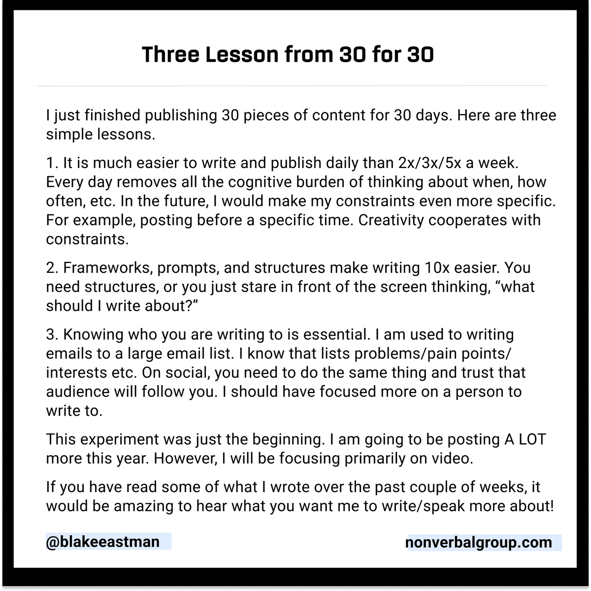 Three Lessons from 30 for 30