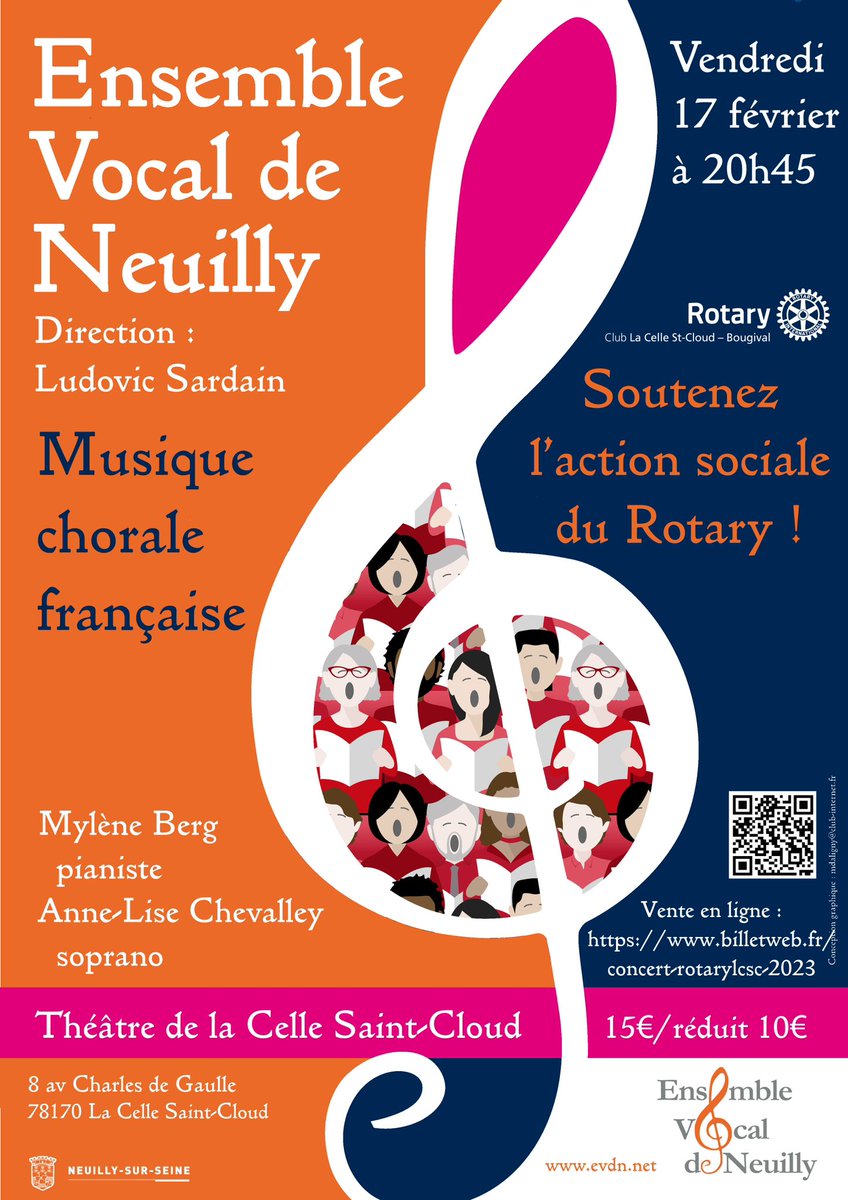 Après le beau succès de son concert anniversaire à #Neuillysurseine l’EVN redonnera le même programme de musique française le vendredi 17 février au Théâtre de La Celle Saint-Cloud au bénéfice des œuvres soutenues par le <a href="/Rotary_LCSCB/">RC La Celle Bougival</a> .