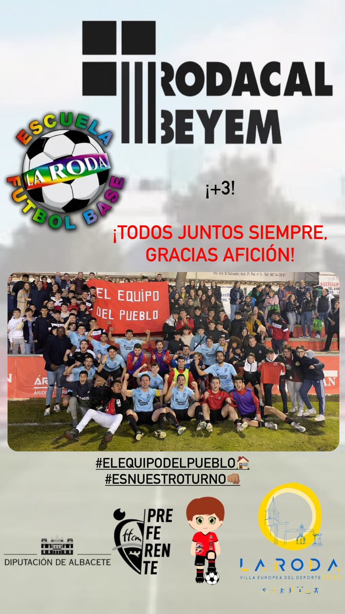 EFBLaRoda's tweet photo. #PREFERENTE⚽️
¡Final, el derbi se queda en la escuela!

El trabajo es de todos, los mas de 200 alumnos que tenemos junto a nosotros, los directivos, los familiares de nuestros chavales…¡ETERNAMENTE AGRADECIDOS POR LO DE ESTA TARDE!

#ELEQUIPODELPUEBLO🏠
#ESNUESTROTURNO👊🏽 https://t.co/w5utX7giPI
