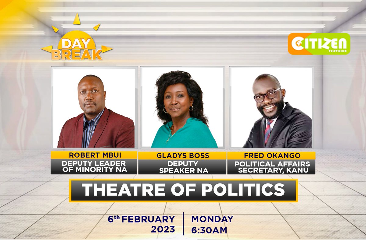citizentvkenya's tweet photo. On #DayBreak this Monday: From Tax politics to security rationalisation: The politics of current vs former regimes dominate the talk of the future. Azimio sustains pressure on the govt. We unwrap the theatre of politics w/ @SamGituku https://t.co/B6QdTyMMya