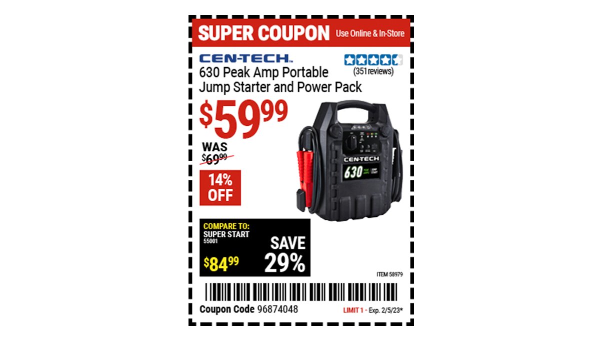 Harbor Freight on Twitter "Buy the CENTECH 630 Peak Amp Portable Jump