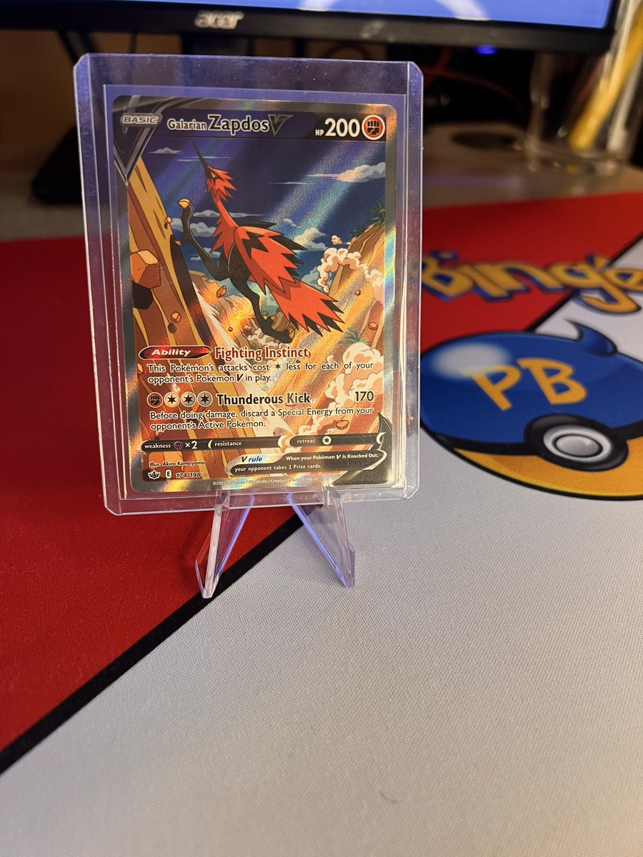 PokeBinge's tweet photo. Had a great live stream yesterday! Pulled this Galarian Zapdos in the last pack. ⚡️⚡️ #lastpackmagic https://t.co/4NR1Q67tgq