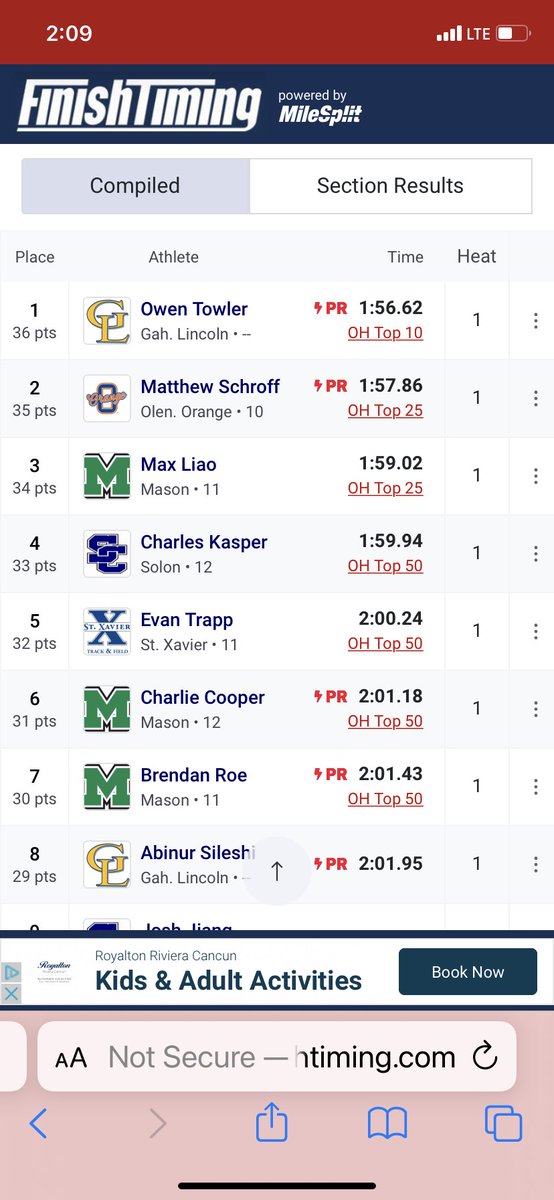 Towler of Gahanna Lincoln wins the boys 800m with a 1:56.62 at Ashland University. <a href="/Finishtiming/">Finishtiming</a>