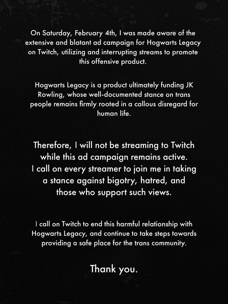 A statement on Hogwarts Legacy: