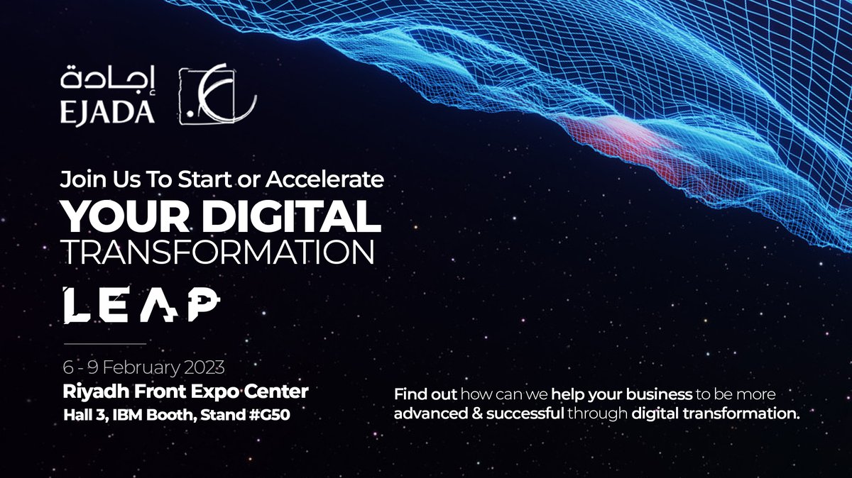 EJADA_SYSTEMS's tweet photo. EJADA Systems is excited to join #LEAP23 and share how digital transformation solutions help businesses grow and succeed! Our team of experts will be at Hall3, IBM Booth, Stand #G50 to answer questions.
Don't miss out on this opportunity.
#EJADASystems #Intonewworlds #LEAP23 #AI https://t.co/NvB0rjVh3U