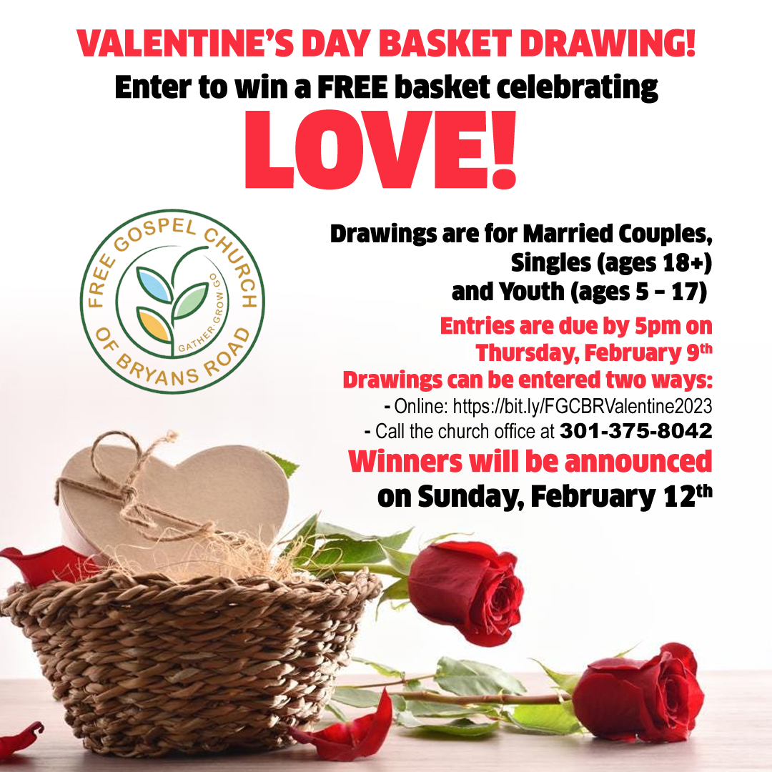 BryansRoadFGC's tweet photo. Don't forget entries are due this Thursday! Let's celebrate Valentine's Day by entering into our annual basket drawing for youth, singles and married couples. Please click here to register: https://t.co/CQXDcF9UKA!
 #ValentinesDay https://t.co/KoOc78ENke