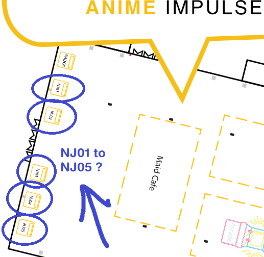 I only noticed just today ... the map for @animeimpulse San Diego has five booths labeled NJ01 to NJ05 ... What could these be used for? 👀