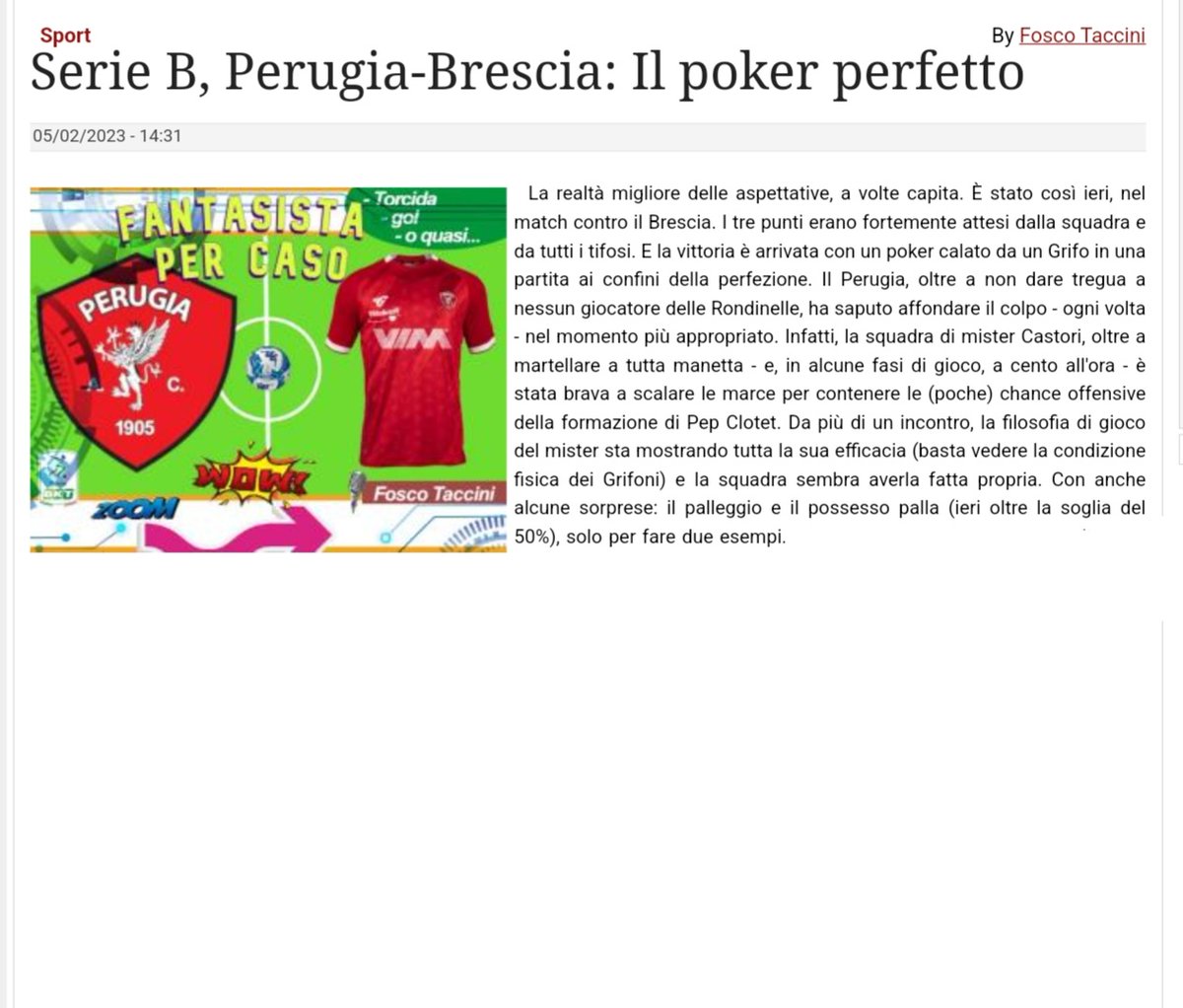 FoscoTaccini's tweet photo. 🏟Perugia-Brescia: il poker perfetto

🎙📰Commento e pagellone:
https://t.co/wnNlEOouEp
⚽️
#SerieBKT 
#Forzagrifo
#perugiacalcio
#Calcio https://t.co/OC06HAzlRy