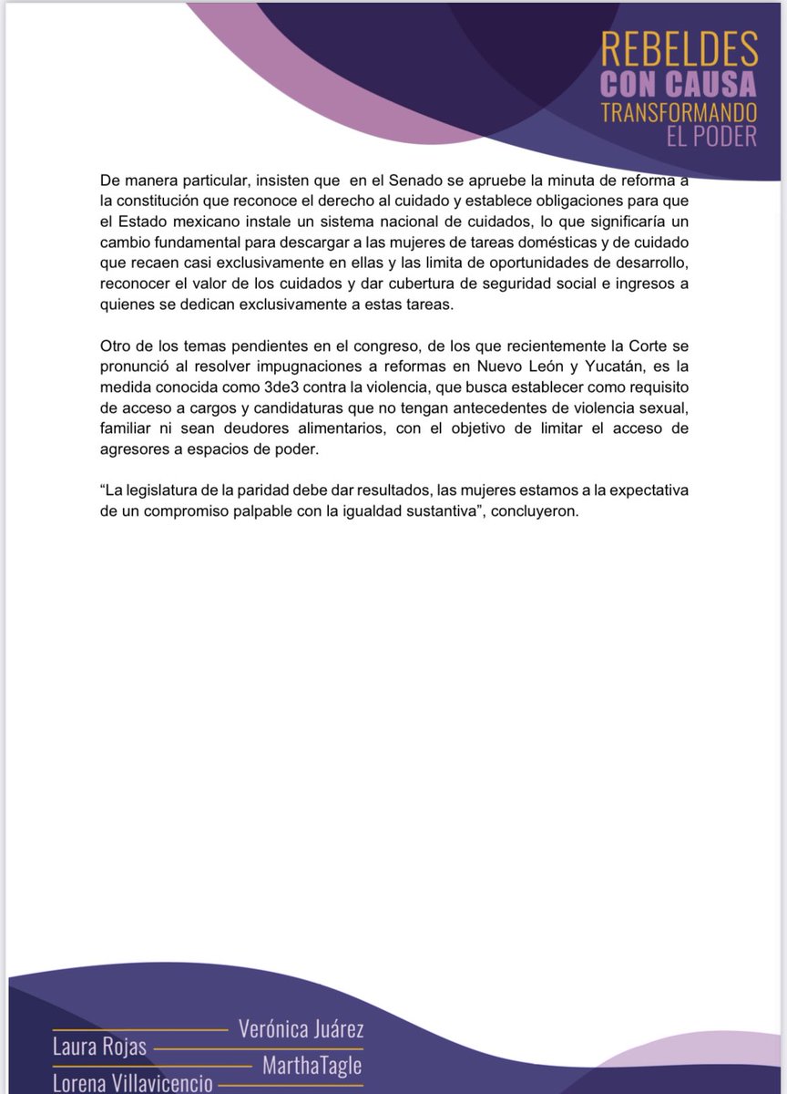 Con motivo del 106 Aniversario de la Constitución mexicana, reconocemos a la Ministra Norma Piña, presidenta de la <a href="/SCJN/">Suprema Corte</a>, por ser la primera mujer en representar al poder judicial, y hacemos un llamado a legisladores a concretar reformas pendientes. Hechos, no palabras.
