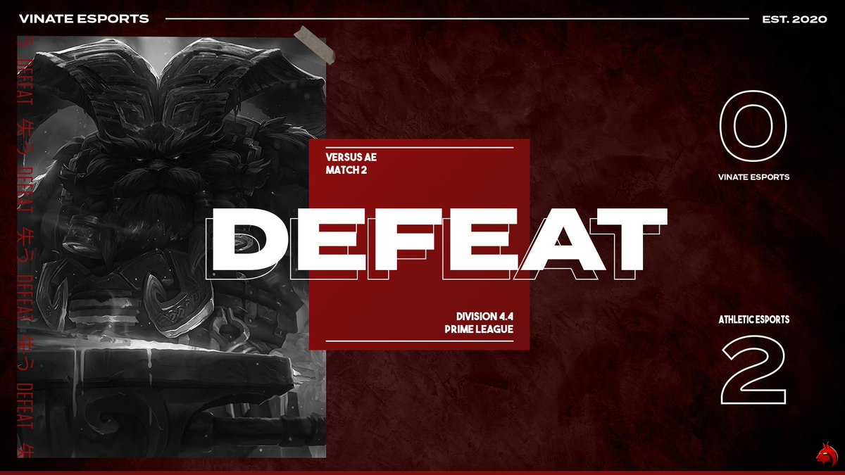 VinateEsports's tweet photo. 🔥 DEFEAT 🔥
Damit verlieren wir 0-2 gegen @Athletic_eSport
Heute waren wir einfach straight up Schlechter.
Jetzt Heißts für uns einfach Re-Focus und bis zum nächsten Spieltag besser werden. https://t.co/drmfVsAM8D