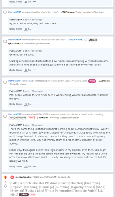 Just joined Reddit... got shadowbanned for wanting to participate in different subreddits? Sent an appeal<a href="/tag/nsfw"class="tags"><span>#nsfw</span></a><a href="/tag/asmr"class="tags"><span>#asmr</span></a><a href="/tag/f4m"class="tags"><span>#f4m</span></a>
