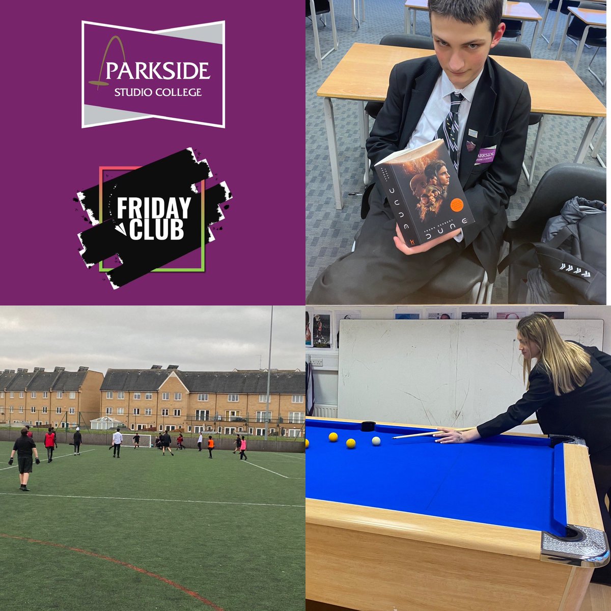 Parkside_Studio's tweet image. Friday clubs!  Today’s clubs consisted of football, table tennis, pool, reading for pleasure, and independent study.
 
Well done to all students for your keen participation and to the fantastic Parkside team that make this happen.
