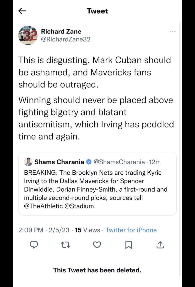 GOATJimbo's tweet photo. Why did pathetic little grifter @RichardZane32 delete this hateful tweet about the great Kylie Irving??

Did he realize it was very disrespectful and racist, especially given our heightened senses during Black History Month? 

Unvaxxed warrior @KyrieIrving needs reparations now!! https://t.co/RySzEtNygY