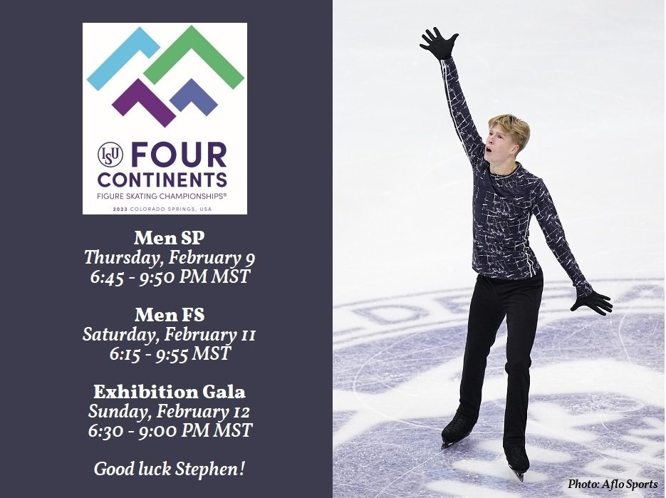 Stephen will soon be competing at the 2023 Four Continents Figure Skating Championships in Colorado Springs. #4CCFigure

ISU results page: results.isu.org/events/fsevent…
Schedule: results.isu.org/schedules/FC20…
Live streams: youtube.com/@SkatingISU

Good luck Stephen!