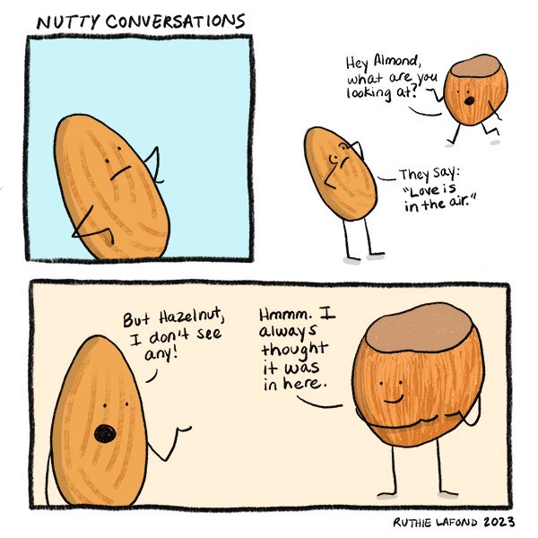 Love is in the air! (Or isn’t it?) 🥜🌰🧡 🎨: @ruthielafond Subscribe at sundayhaha.com