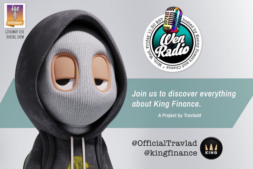 chesus's tweet photo. Join us as we discuss @kingfinance with @OfficialTravlad 

🚨Monday NFT Giveaway🚨

Rules 👇 

Follow @OfficialTravlad @kingfinance @Overlord_xyz 

🚨Retweet my pinned tweet🚨

 https://t.co/F1Xm5C2kXV https://t.co/aU3CRUyHT2