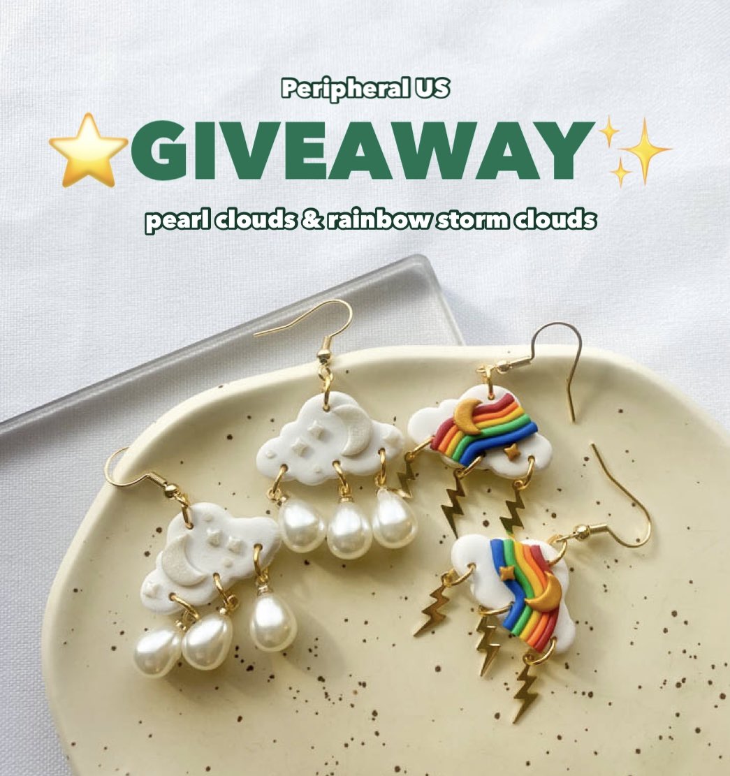 G!VEAW&Y TIME !! get both of these pairs of cloud earrings ☁️🌈 how to win: 1️⃣ make sure you follow me 2️⃣ tag a pal!! each (separate!!!) tag counts for extra entries. unlimited entries :) 3️⃣ like & RT this! i’ll pick a winner next sunday, feb 12th! open to US, UK & Canada.