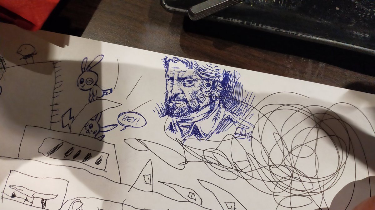My son and I did some freestyle pre-dinner sketches at a sushi restaurant. ⚡🌿🍄 