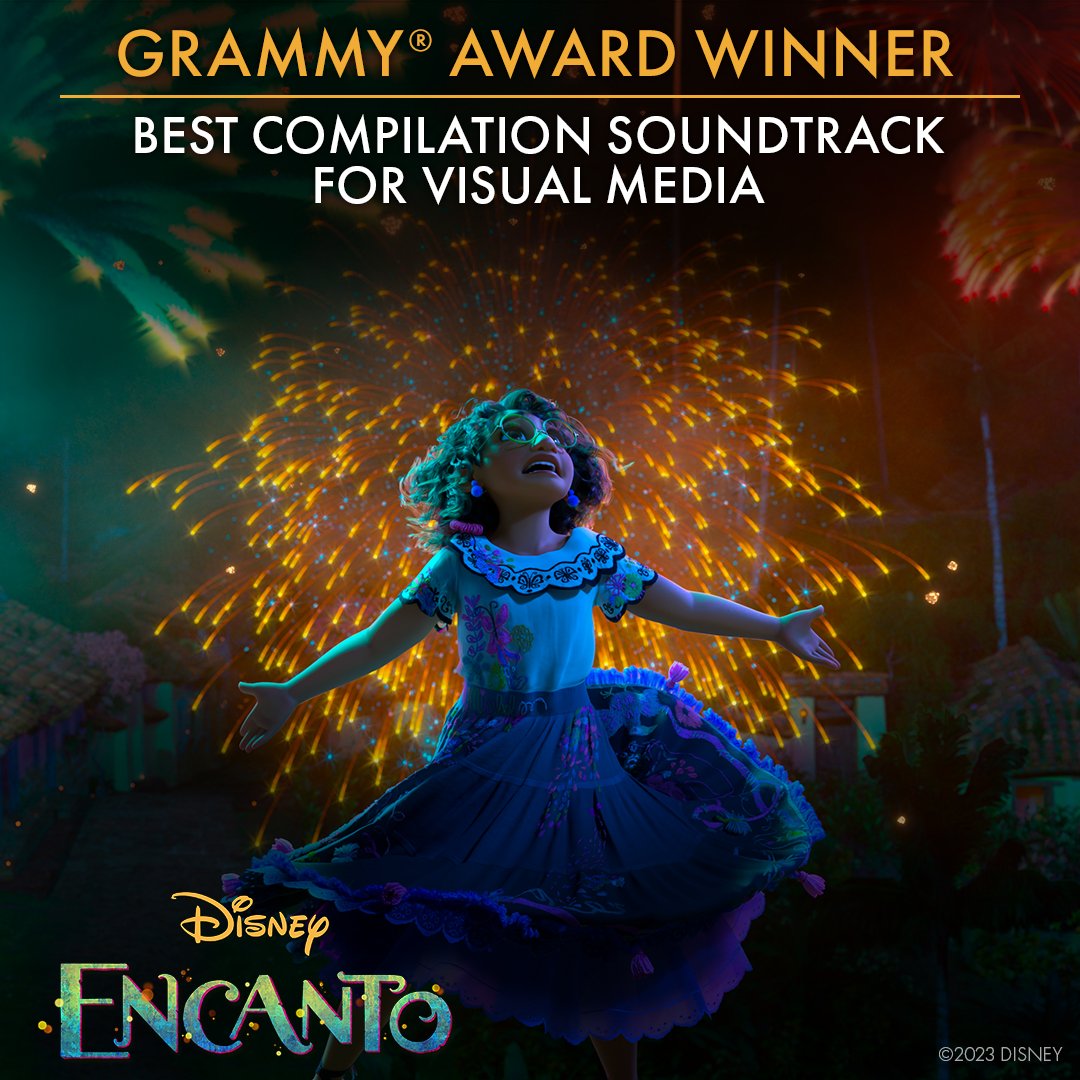 Fantastical and magical: #Encanto just won Best Compilation Soundtrack for Visual Media Album at the #GRAMMYs!! ✨Congratulations to @lin_manuel Miranda and the cast of @EncantoMovie. 🦋🎶 Listen now: disneymusic.lnk.to/encanto Encanto is now streaming only on @DisneyPlus.