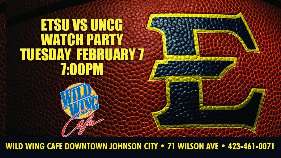 ETSUAthletics's tweet photo. 𝗪𝗮𝘁𝗰𝗵 𝗣𝗮𝗿𝘁𝘆

Head to Wild Wing Cafe in @DowntownJCTN on Tuesday to watch @ETSU_MBB take on UNCG at 7p on ESPNU...

Food and drink specials, while have the chance to win prizes throughout the game 

#ETSUTough | @ETSUHoopsNation https://t.co/5TIa5iCgWR