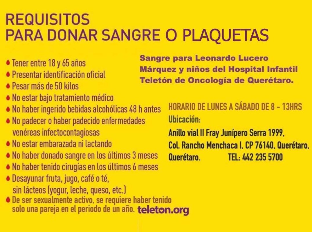 bomboroysupollo's tweet image. Amigos de Querétaro si pueden ir a donar se los agradecería enormemente es para el hijo de un amigo, si no pueden, les pido sus rts 🙏 para que llegue a la persona indicada.
Muchas gracias