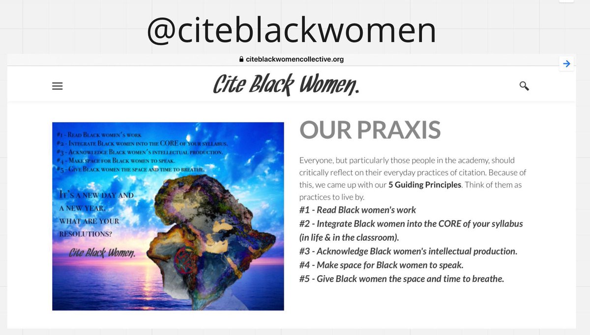 BeverleyBMiles's tweet photo. Timely reminder

“Who you cite either upholds or unsettles the geopolitical economy of ideas.”

#bibliodiversity @lesliekwchan 
#citeherwork @KishonnaGray @WendyLBelcher
#shutdownacademia @Bali_Maha 
#radicalcitation #intellectualgeneaology @SaraNAhmed
#citeblackwomen https://t.co/LU5M4rGkk8
