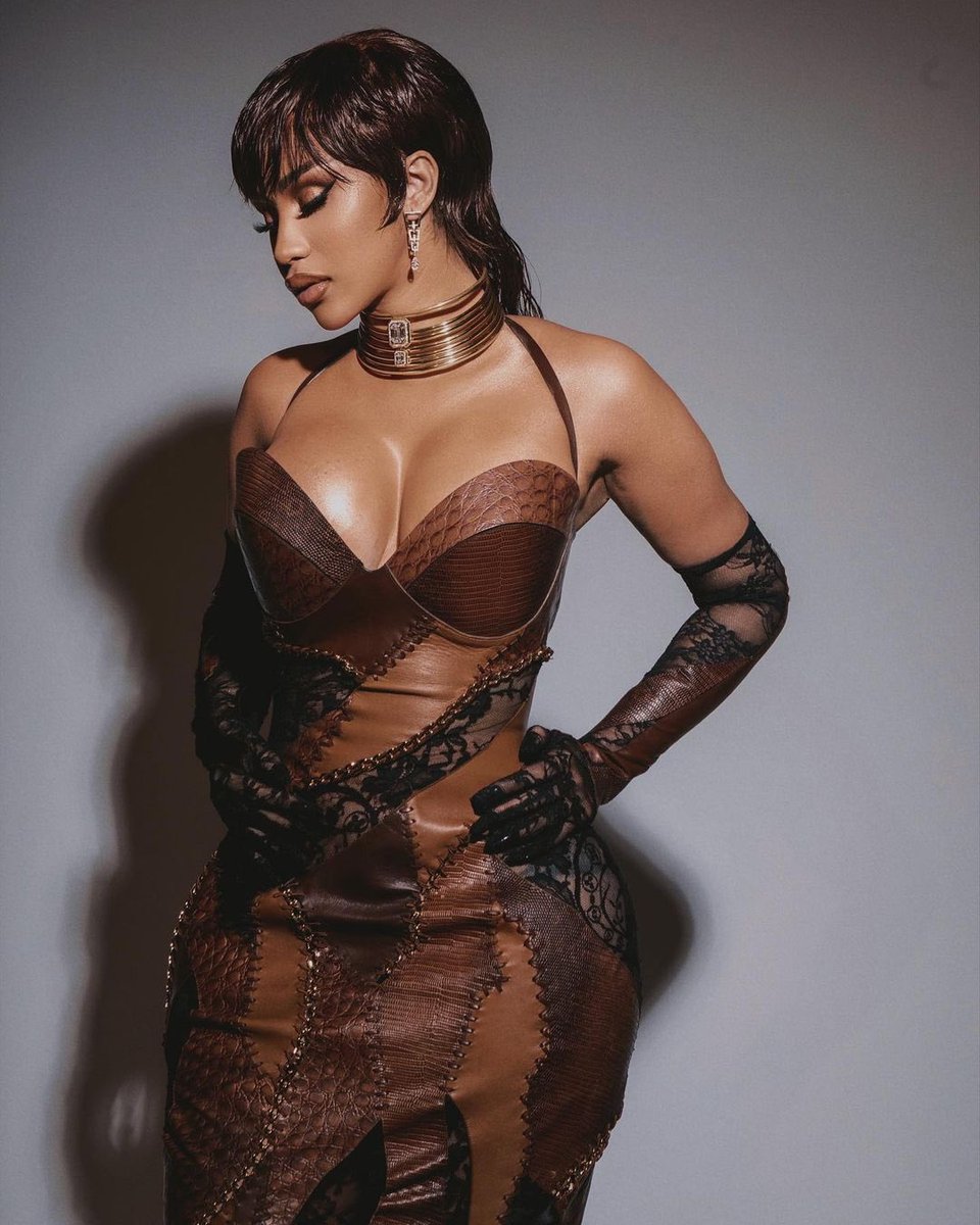 thesoftestaura's tweet photo. cardi b wearing custom roberto cavalli gown @ the pre-grammy 2023 gala https://t.co/inRPpe4Ajq