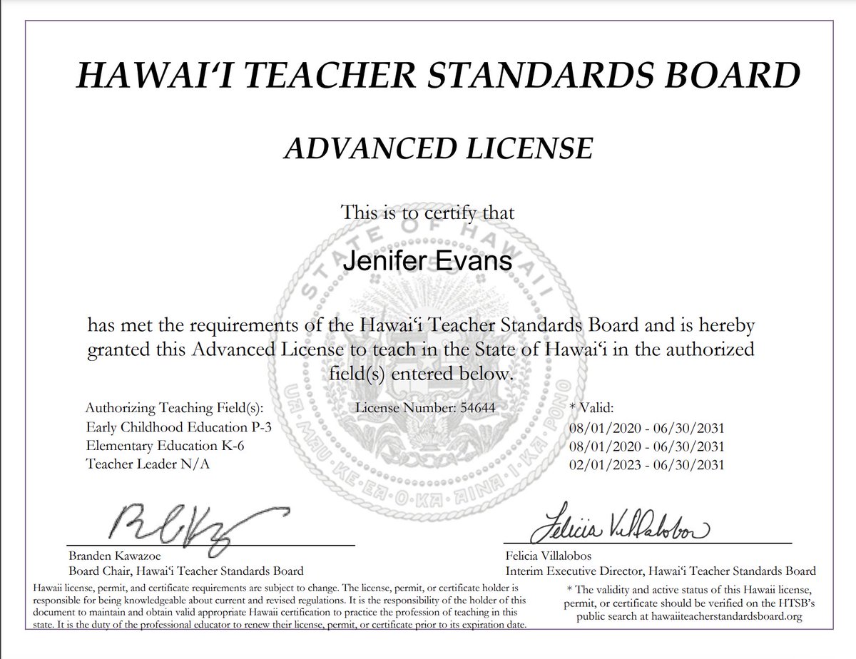 Excited to add 'Teacher Leader' to my Hawaii Teacher License. #808educate #TeachInHawaii