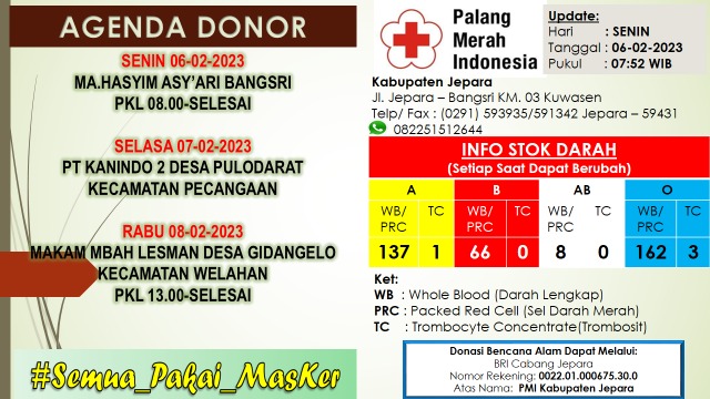 Update Stok Ketersediaan darah PMI Kabupaten Jepara
#BloodForLife #pmijepara #uddpmi #ayodonordarahsukarela #jepara #informasiseputarjepara